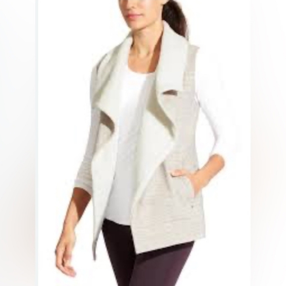 Athleta Apres Anything Sherpa Fleece Vest Oatmeal Heather Women's Size S - Picture 2 of 14